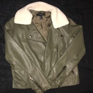 forever 21 dark olive green leather jacket